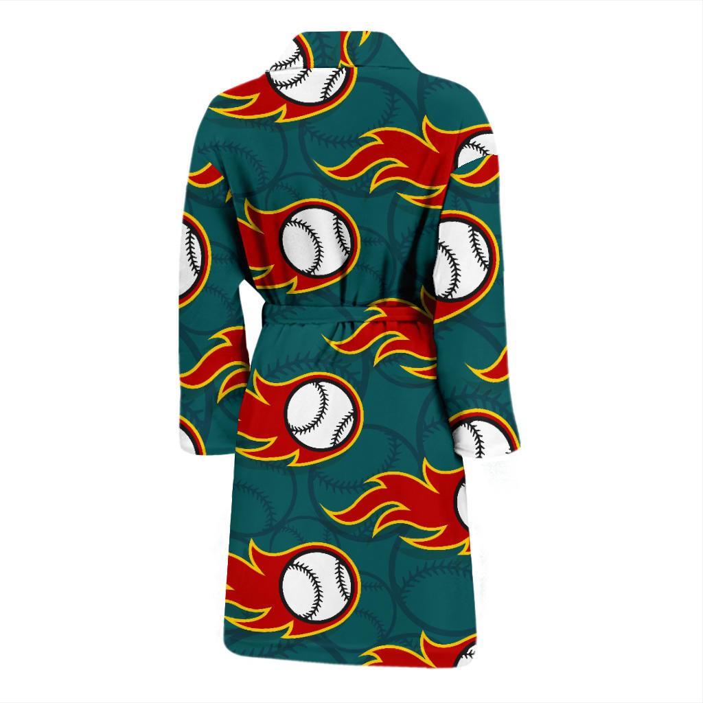 Baseball Fire Pattern Print Men Long Robe-grizzshop