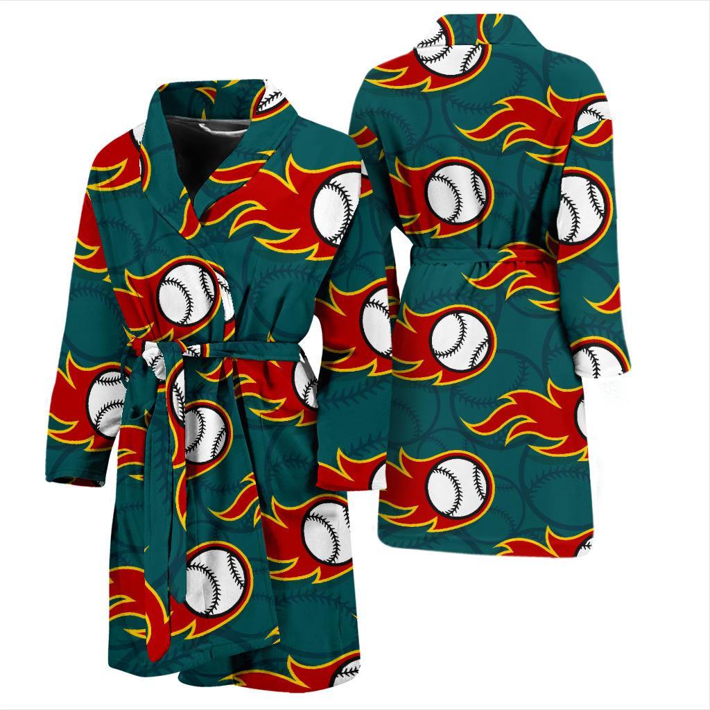 Baseball Fire Pattern Print Men Long Robe-grizzshop