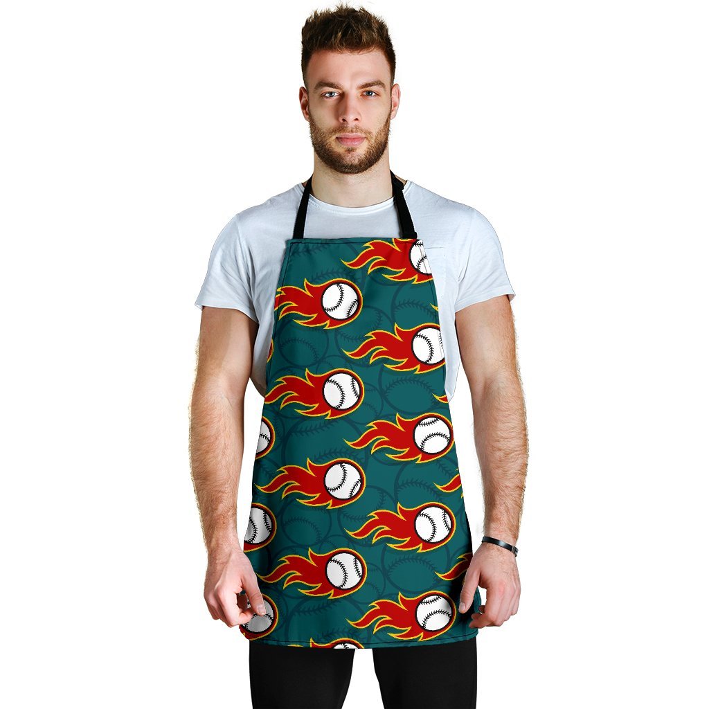 Baseball Fire Pattern Print Men's Apron-grizzshop