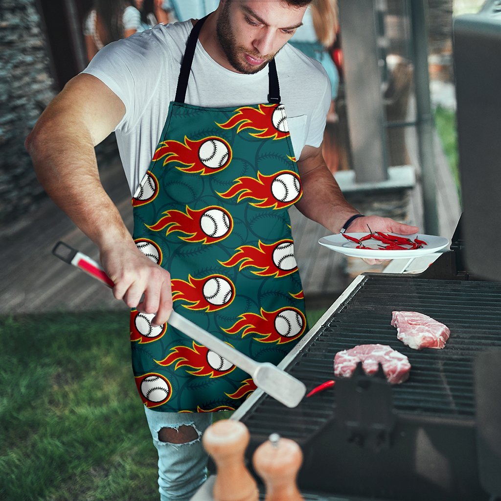 Baseball Fire Pattern Print Men's Apron-grizzshop