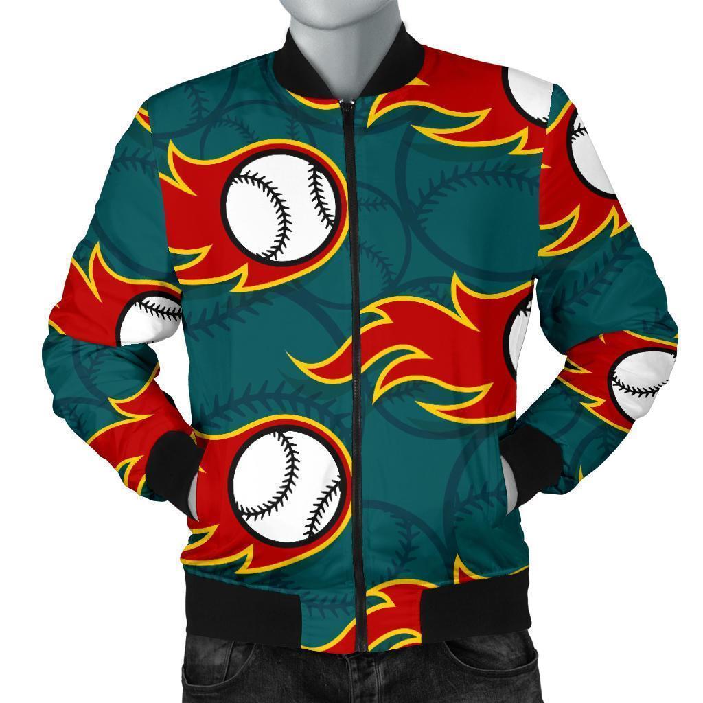 Baseball Fire Pattern Print Men's Bomber Jacket-grizzshop