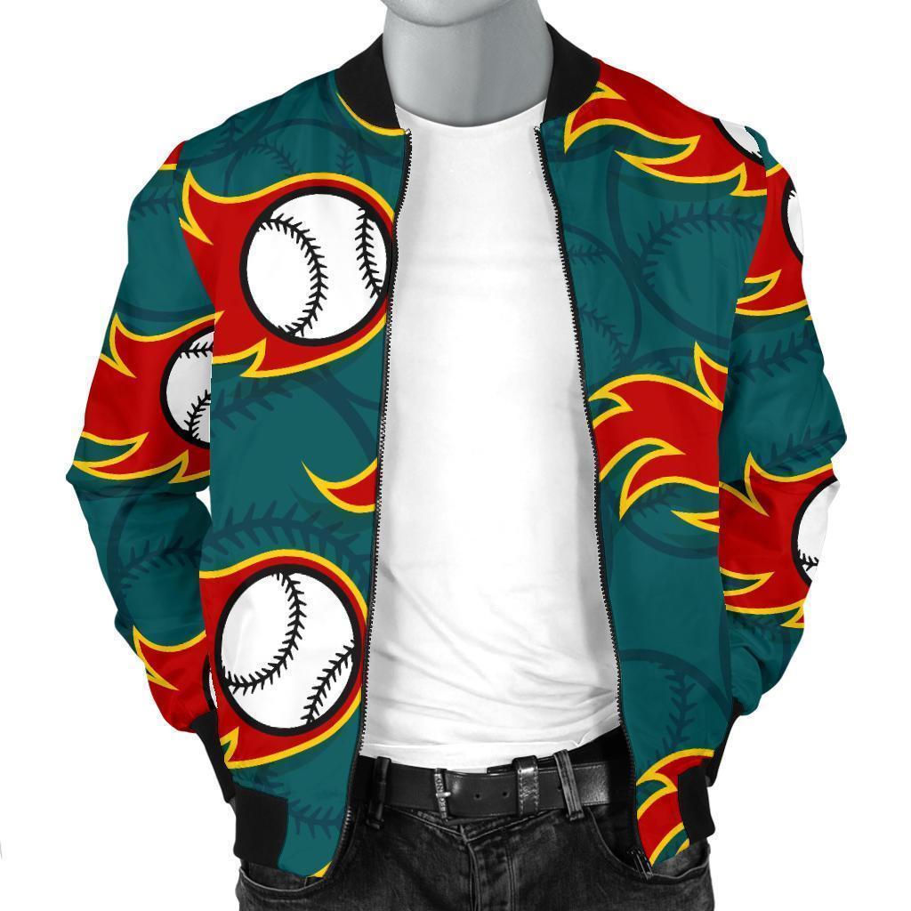 Baseball Fire Pattern Print Men's Bomber Jacket-grizzshop