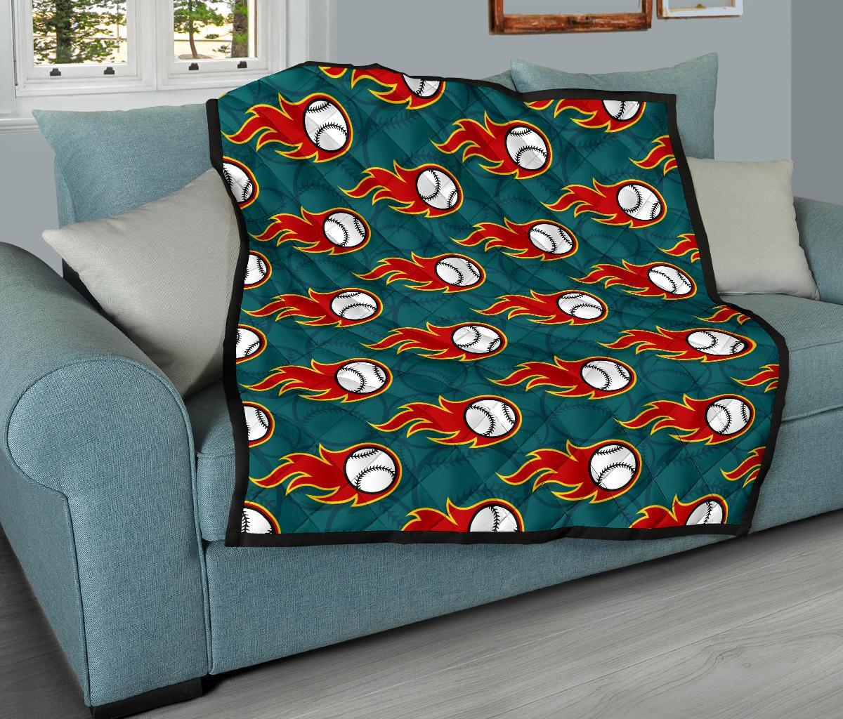 Baseball Fire Pattern Print Quilt-grizzshop