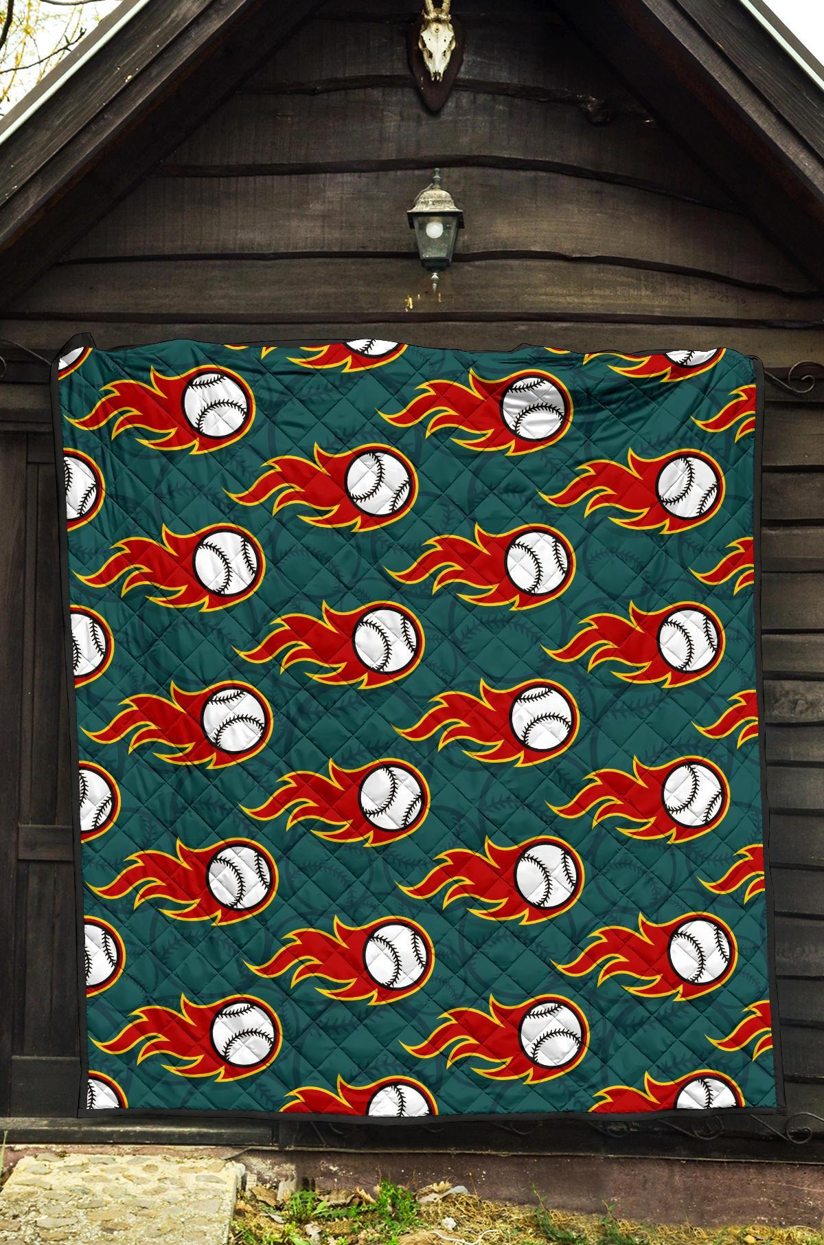 Baseball Fire Pattern Print Quilt-grizzshop