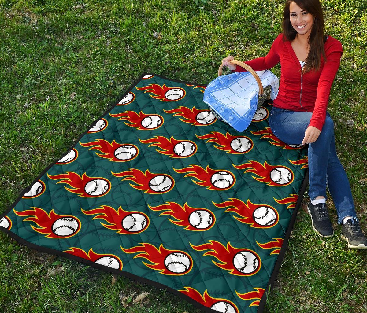 Baseball Fire Pattern Print Quilt-grizzshop