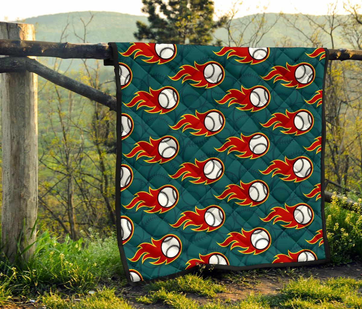 Baseball Fire Pattern Print Quilt-grizzshop