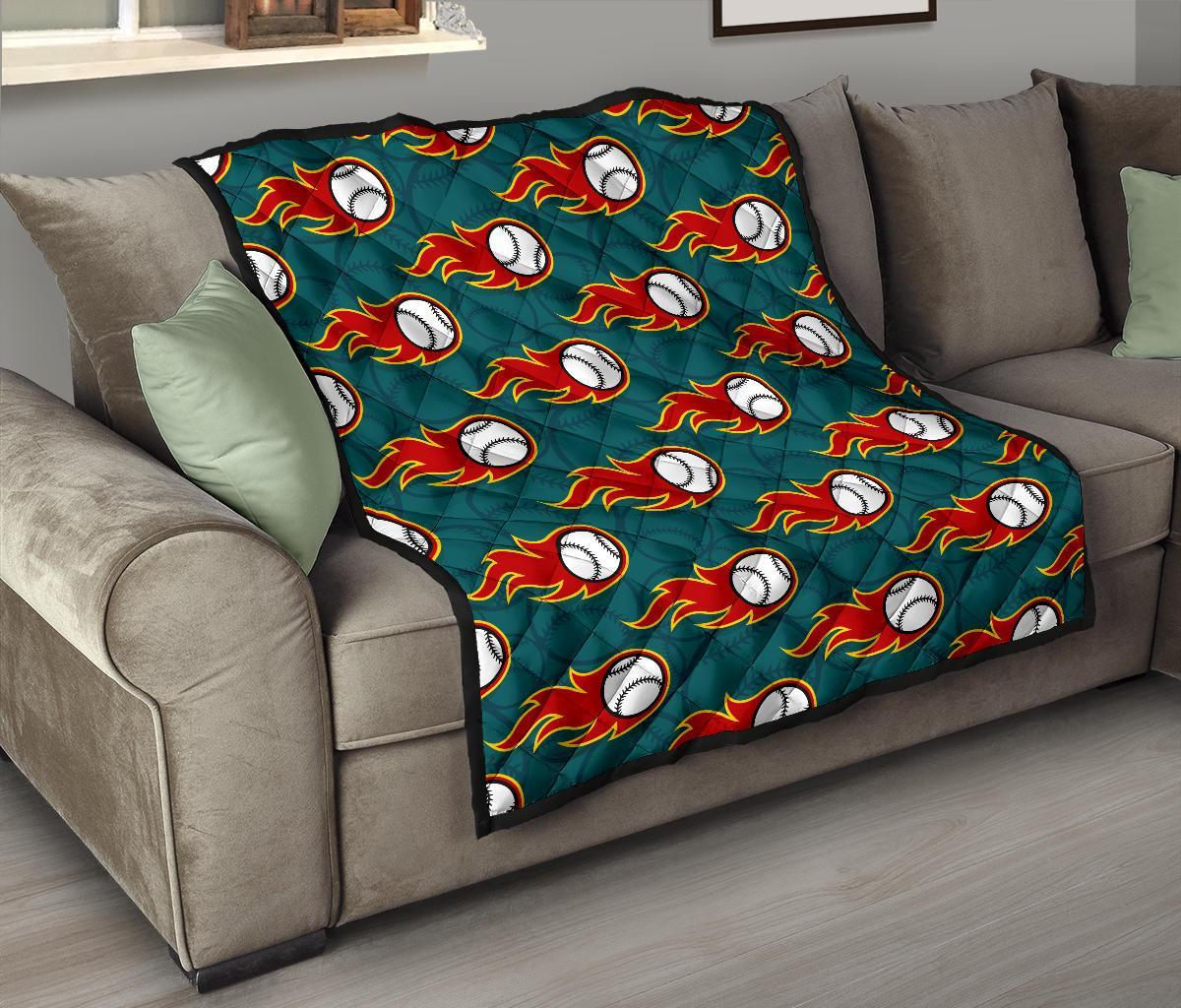 Baseball Fire Pattern Print Quilt-grizzshop