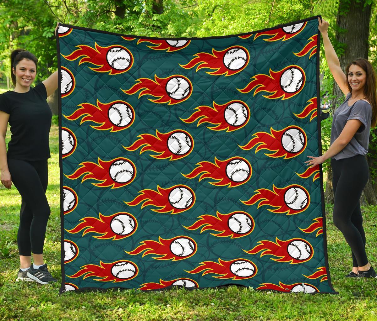 Baseball Fire Pattern Print Quilt-grizzshop