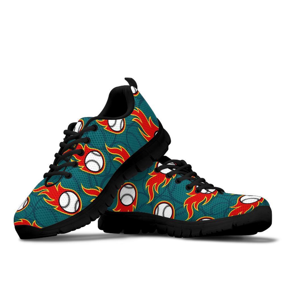 Baseball Fire Pattern Print Sneaker Shoes For Men Women-grizzshop