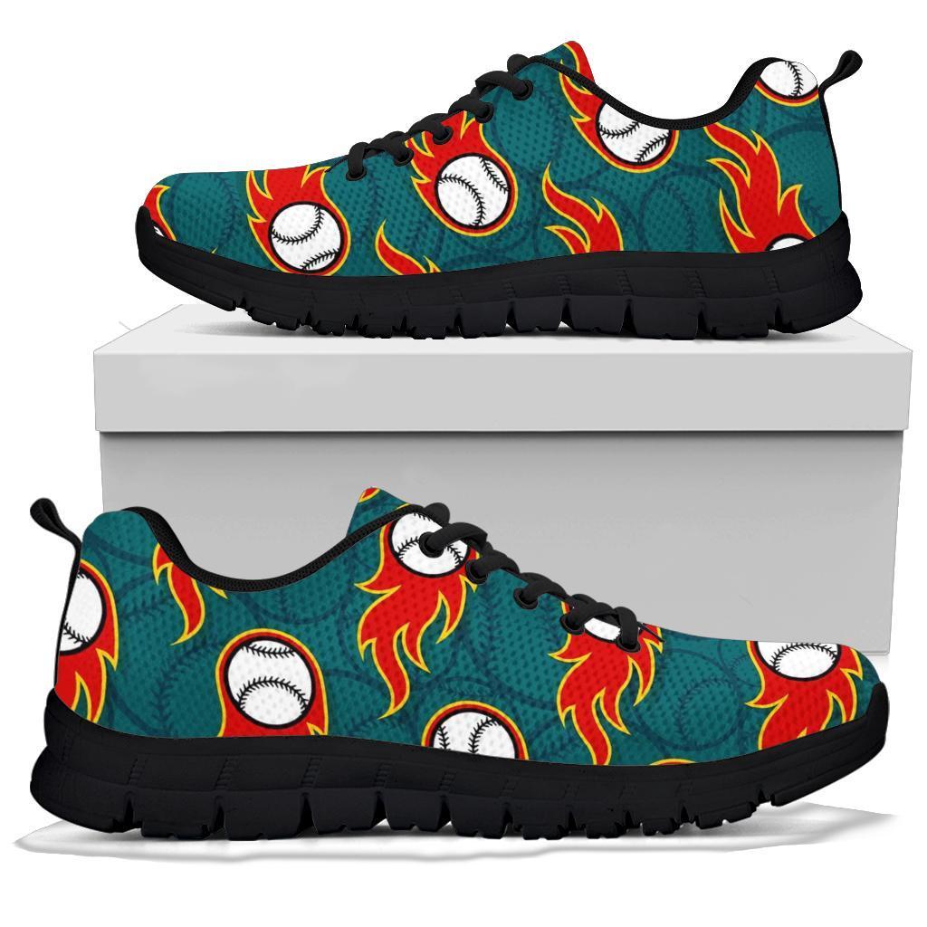 Baseball Fire Pattern Print Sneaker Shoes For Men Women-grizzshop