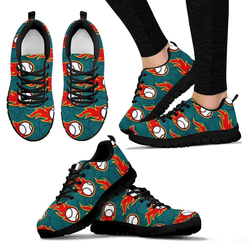 Baseball Fire Pattern Print Sneaker Shoes For Men Women-grizzshop