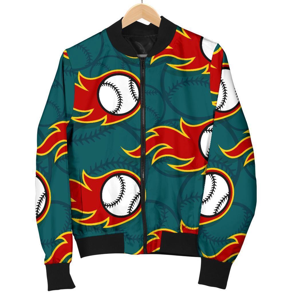 Baseball Fire Pattern Print Women Casual Bomber Jacket-grizzshop