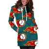 Baseball Fire Pattern Print Women Hoodie Dress-grizzshop