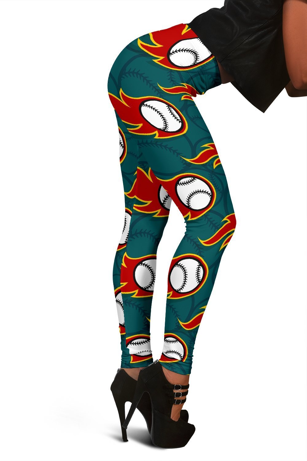 Baseball Fire Pattern Print Women Leggings-grizzshop