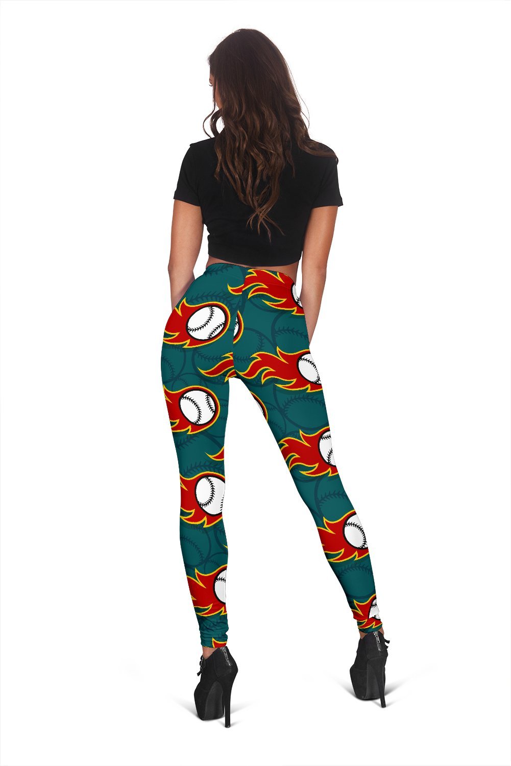 Baseball Fire Pattern Print Women Leggings-grizzshop