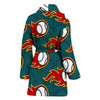 Baseball Fire Pattern Print Women Long Robe-grizzshop