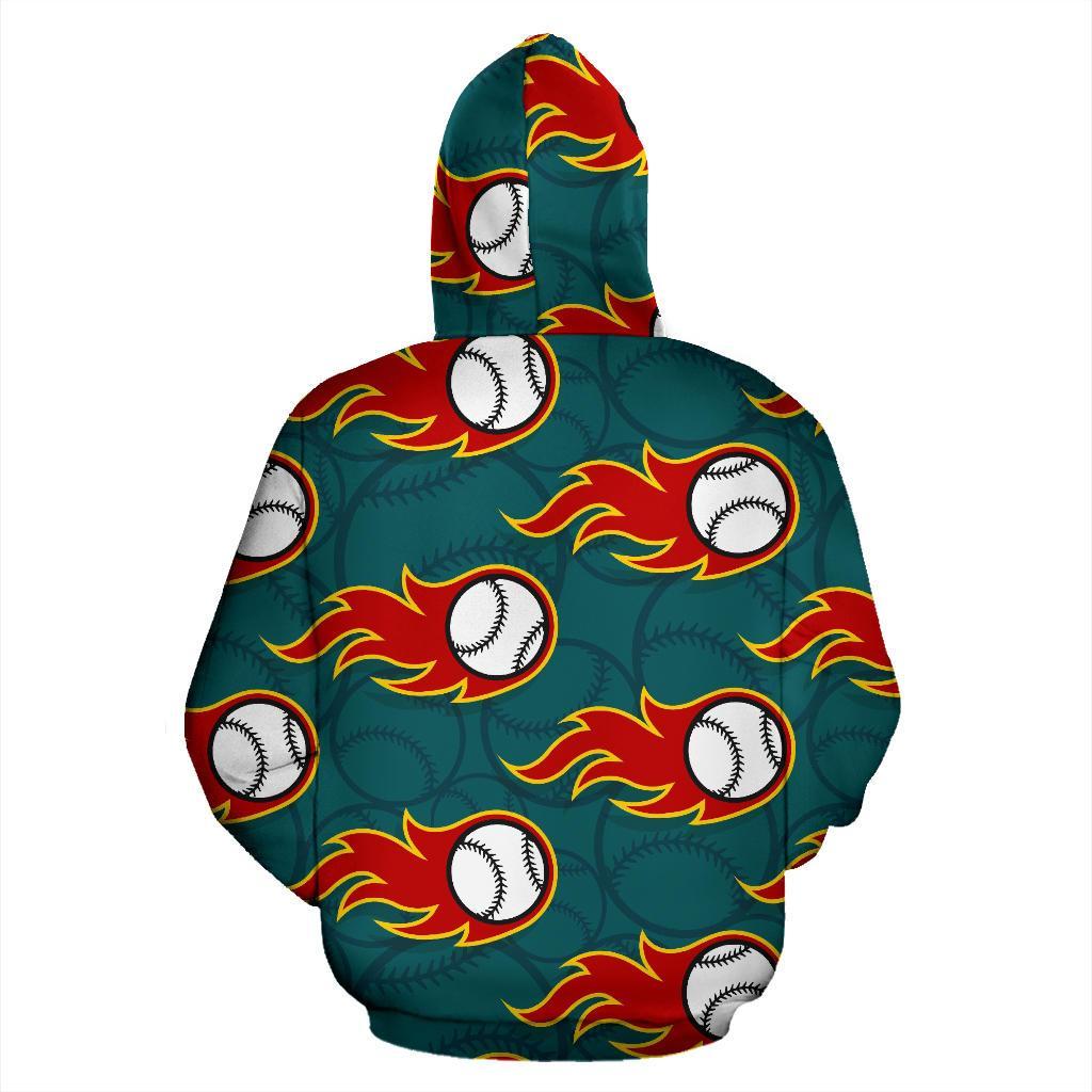 Baseball Fire Pattern Print Women Men Pullover Hoodie-grizzshop