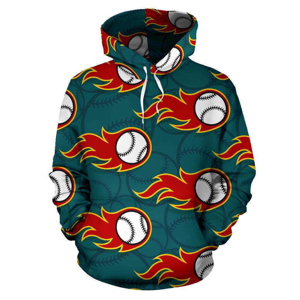 Baseball Fire Pattern Print Women Men Pullover Hoodie-grizzshop