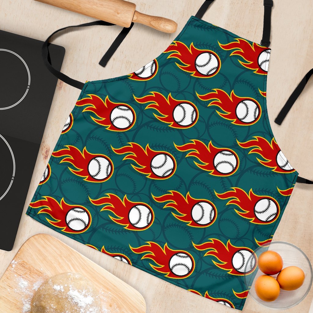 Baseball Fire Pattern Print Women's Apron-grizzshop