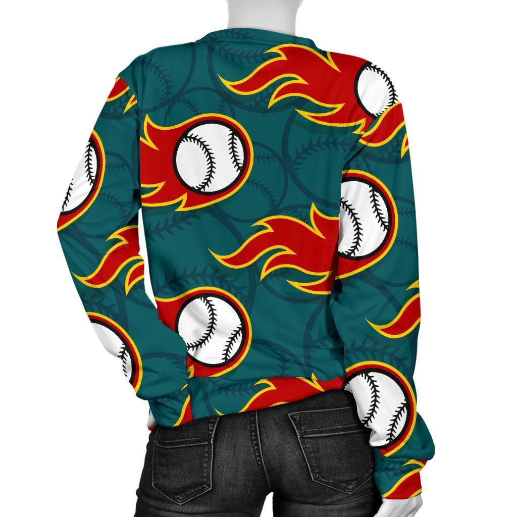 Baseball Fire Pattern Print Women's Sweatshirt-grizzshop