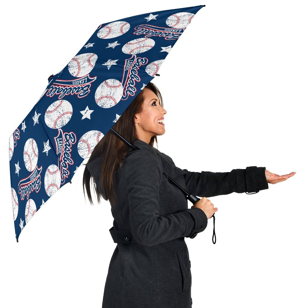 Baseball League Print Pattern Automatic Foldable Umbrella-grizzshop