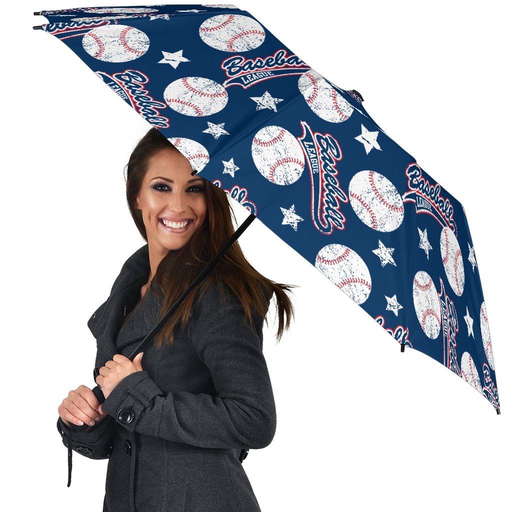 Baseball League Print Pattern Automatic Foldable Umbrella-grizzshop