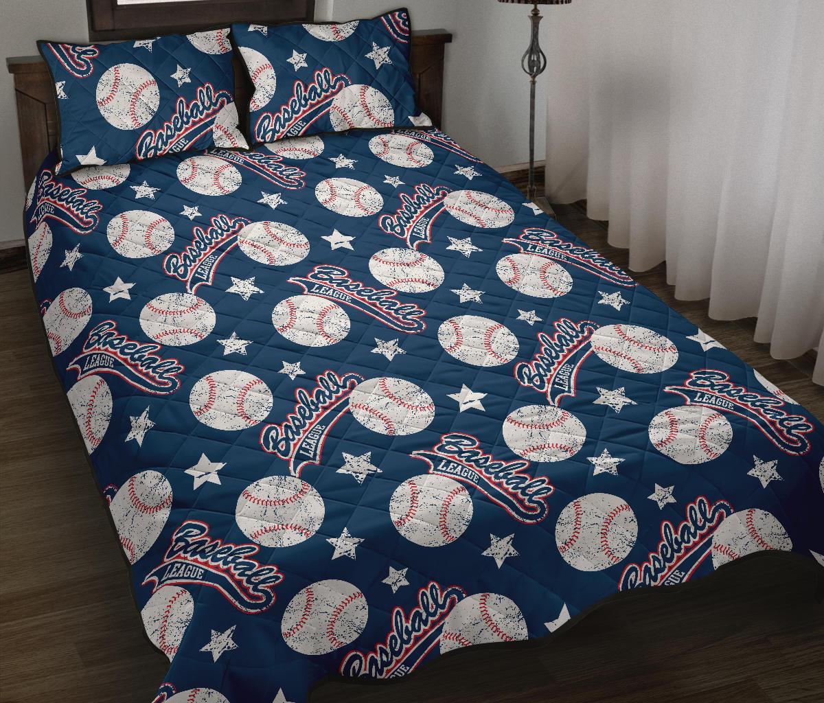 Baseball League Print Pattern Bed Set Quilt-grizzshop