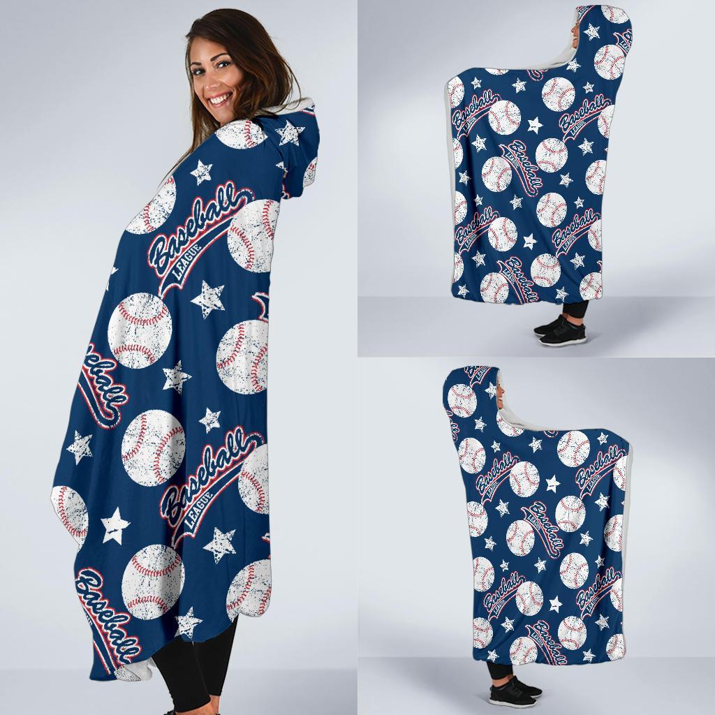Baseball League Print Pattern Hooded Blanket-grizzshop