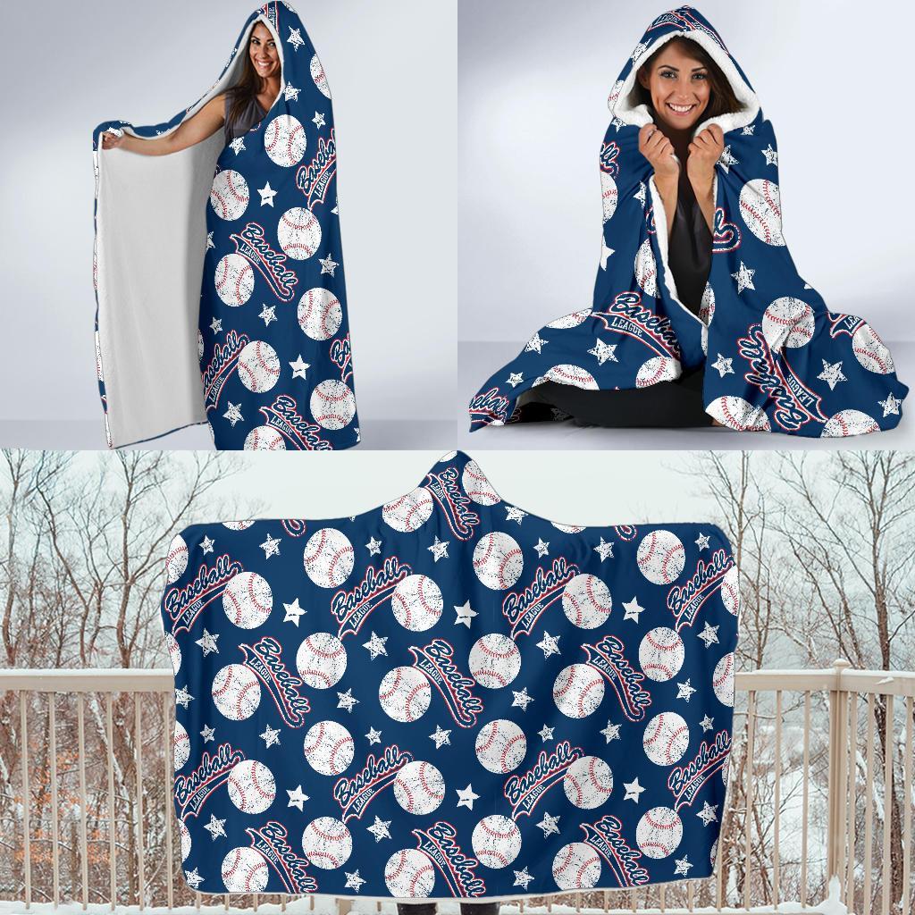 Baseball League Print Pattern Hooded Blanket-grizzshop