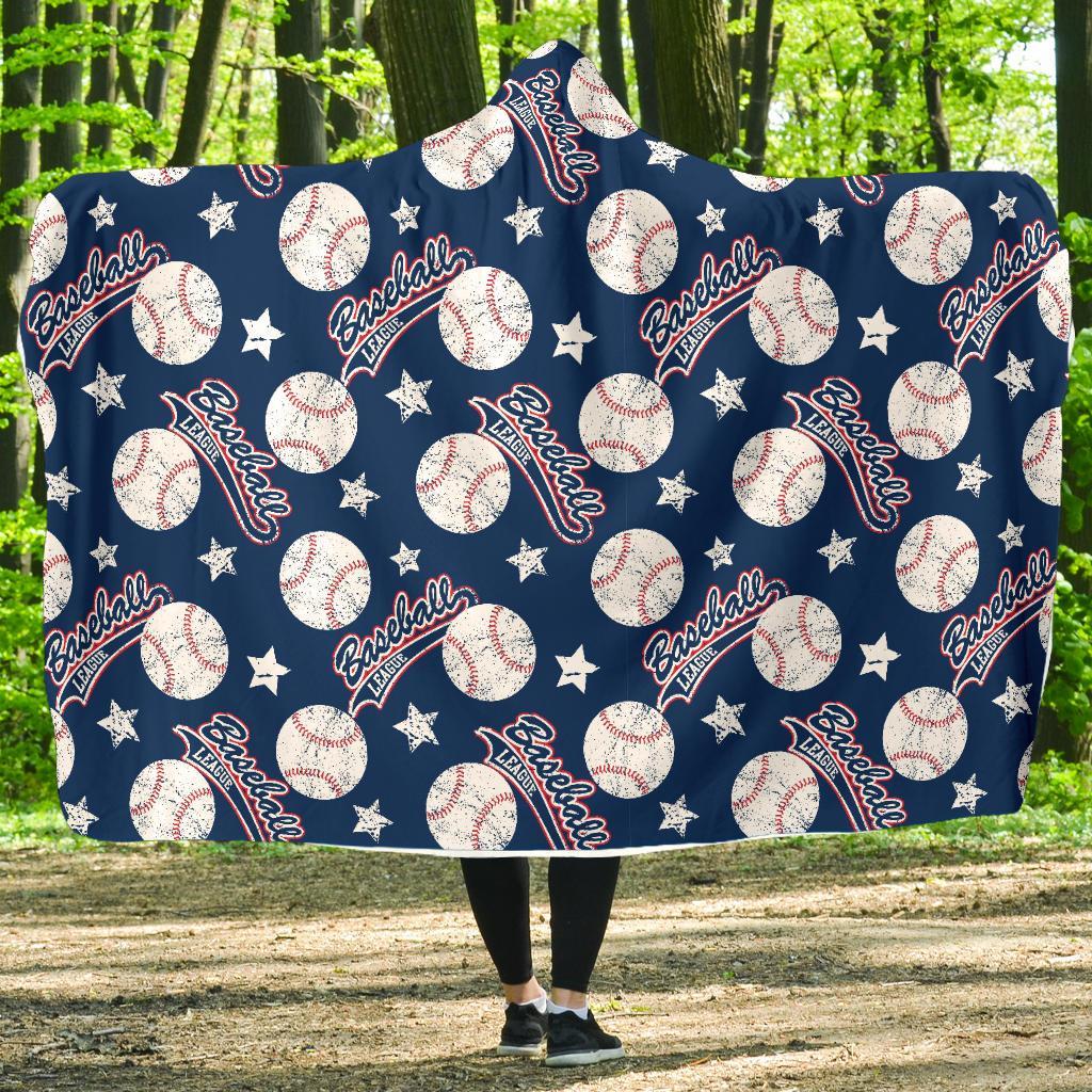 Baseball League Print Pattern Hooded Blanket-grizzshop