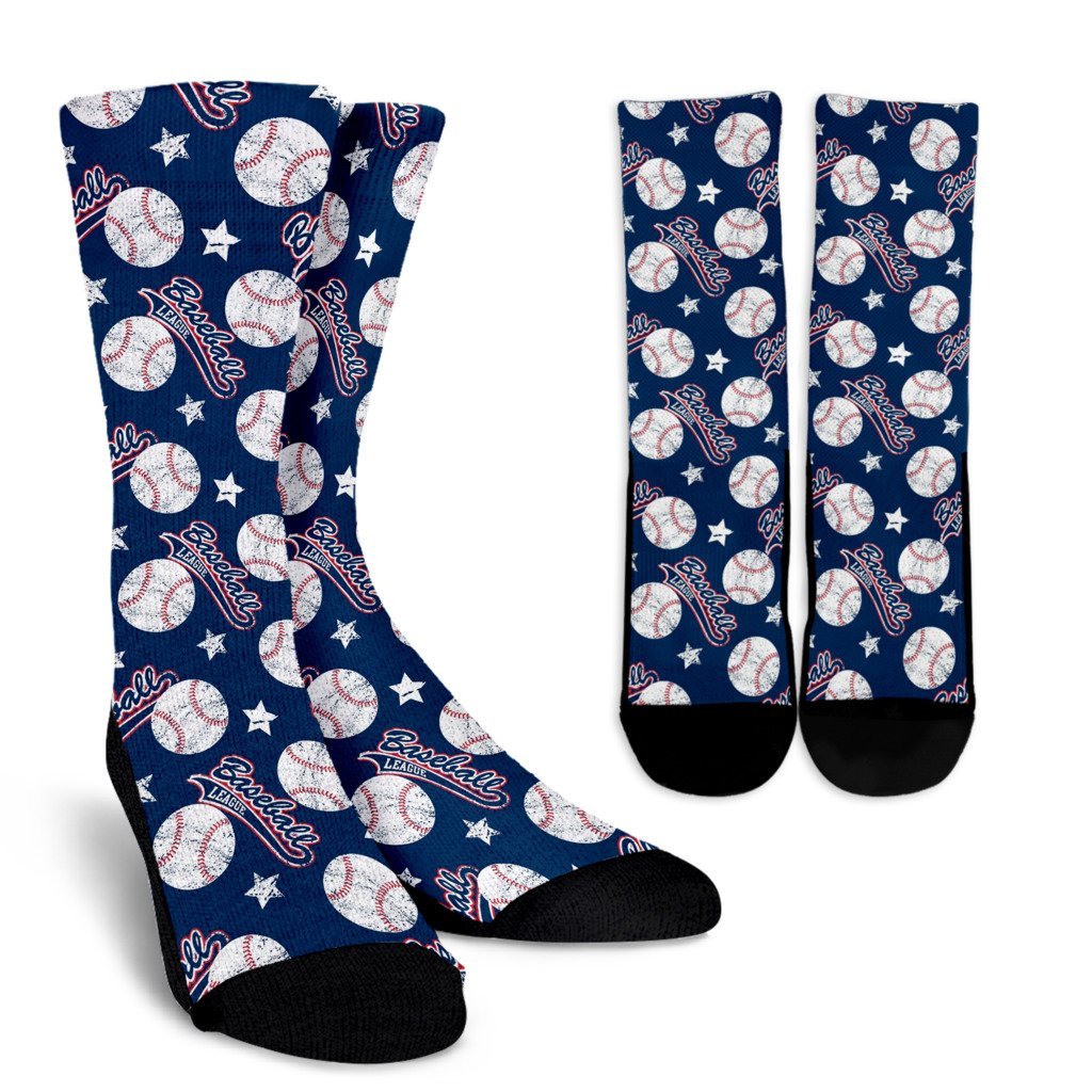 Baseball League Print Pattern Unisex Crew Socks-grizzshop