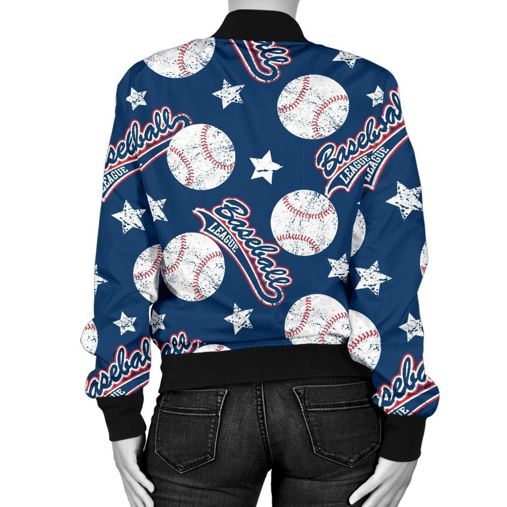Baseball League Print Pattern Women Casual Bomber Jacket-grizzshop