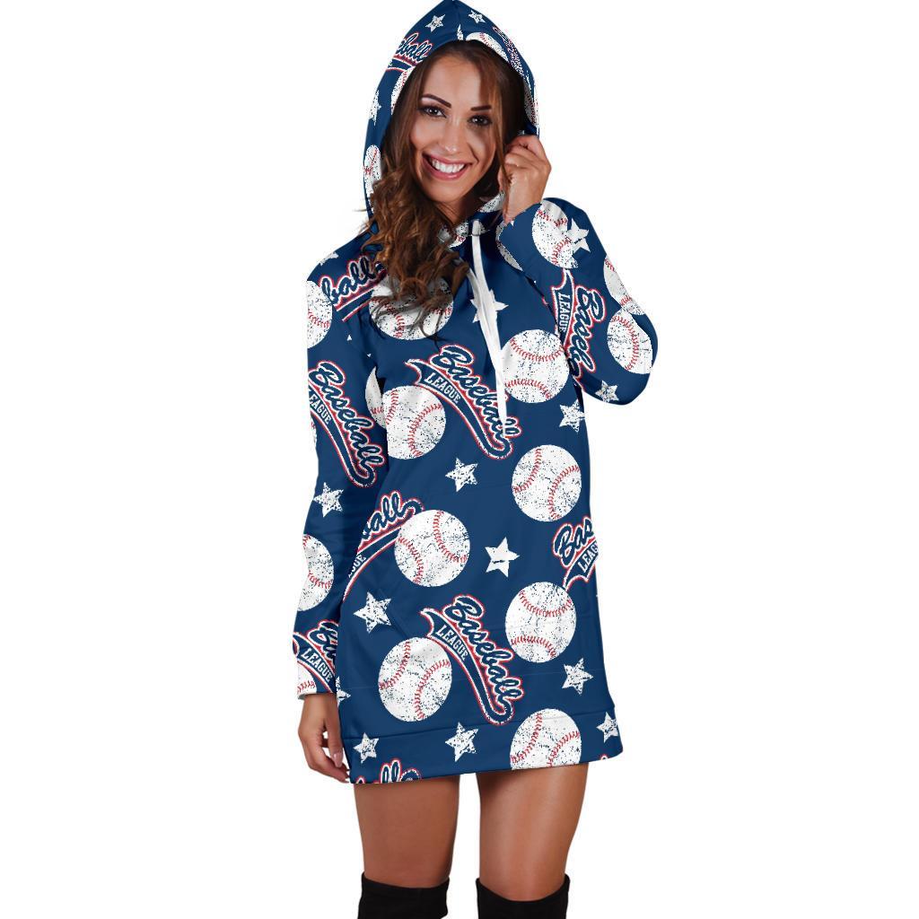 Baseball League Print Pattern Women Hoodie Dress-grizzshop