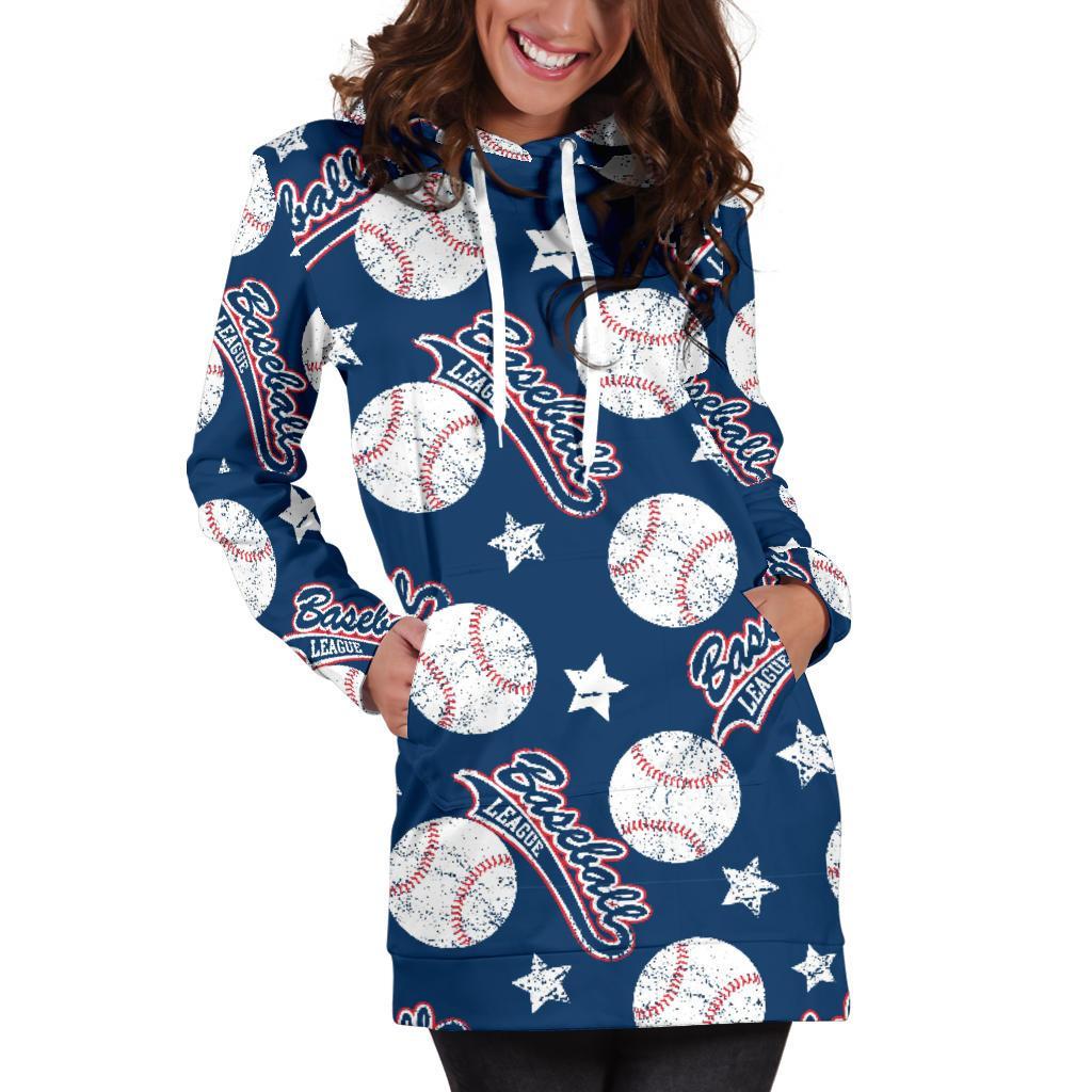 Baseball League Print Pattern Women Hoodie Dress-grizzshop