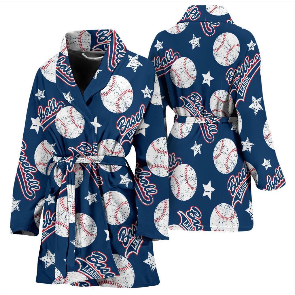 Baseball League Print Pattern Women Long Robe-grizzshop