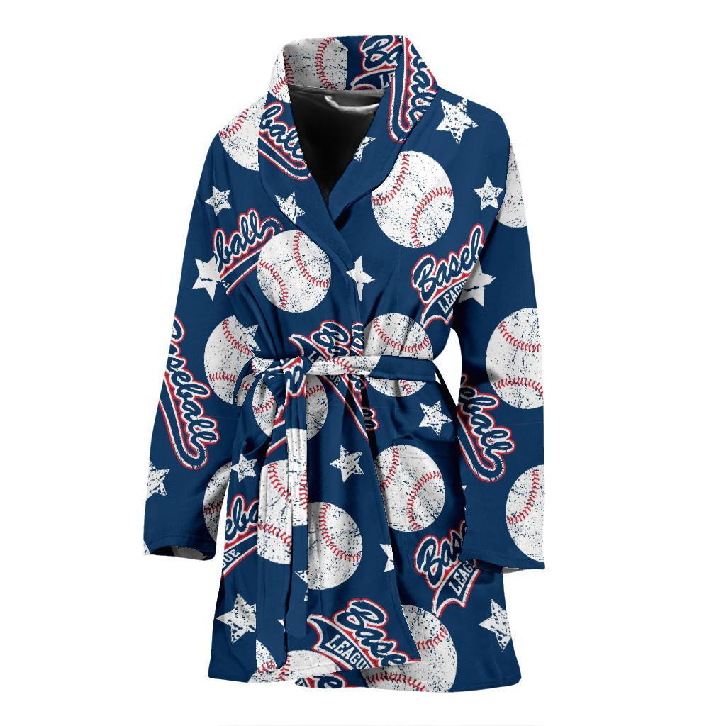 Baseball League Print Pattern Women Long Robe-grizzshop