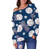 Baseball League Print Pattern Women Off Shoulder Sweatshirt-grizzshop