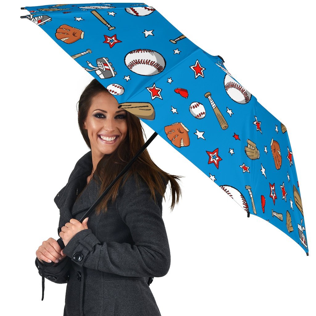 Baseball Pattern Print Automatic Foldable Umbrella-grizzshop