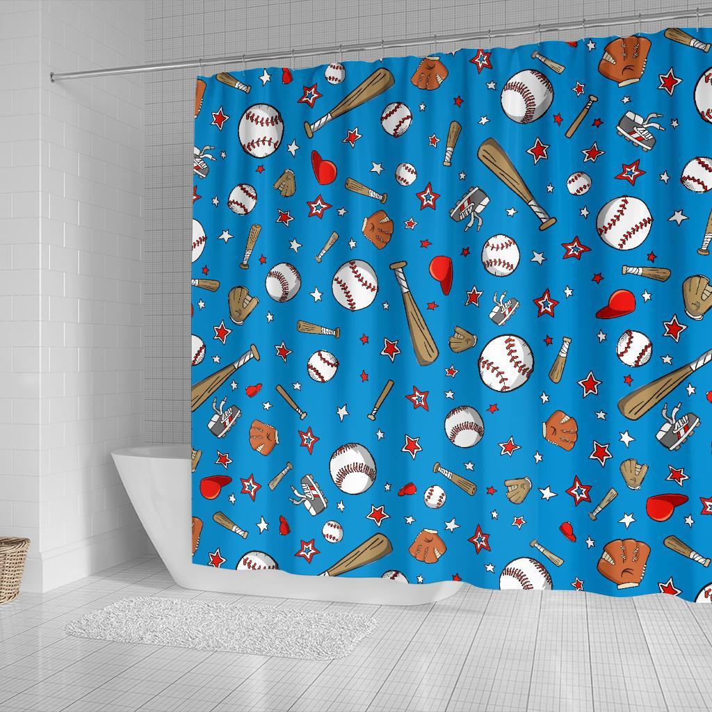 Baseball Pattern Print Bathroom Shower Curtain-grizzshop