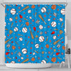 Baseball Pattern Print Bathroom Shower Curtain-grizzshop