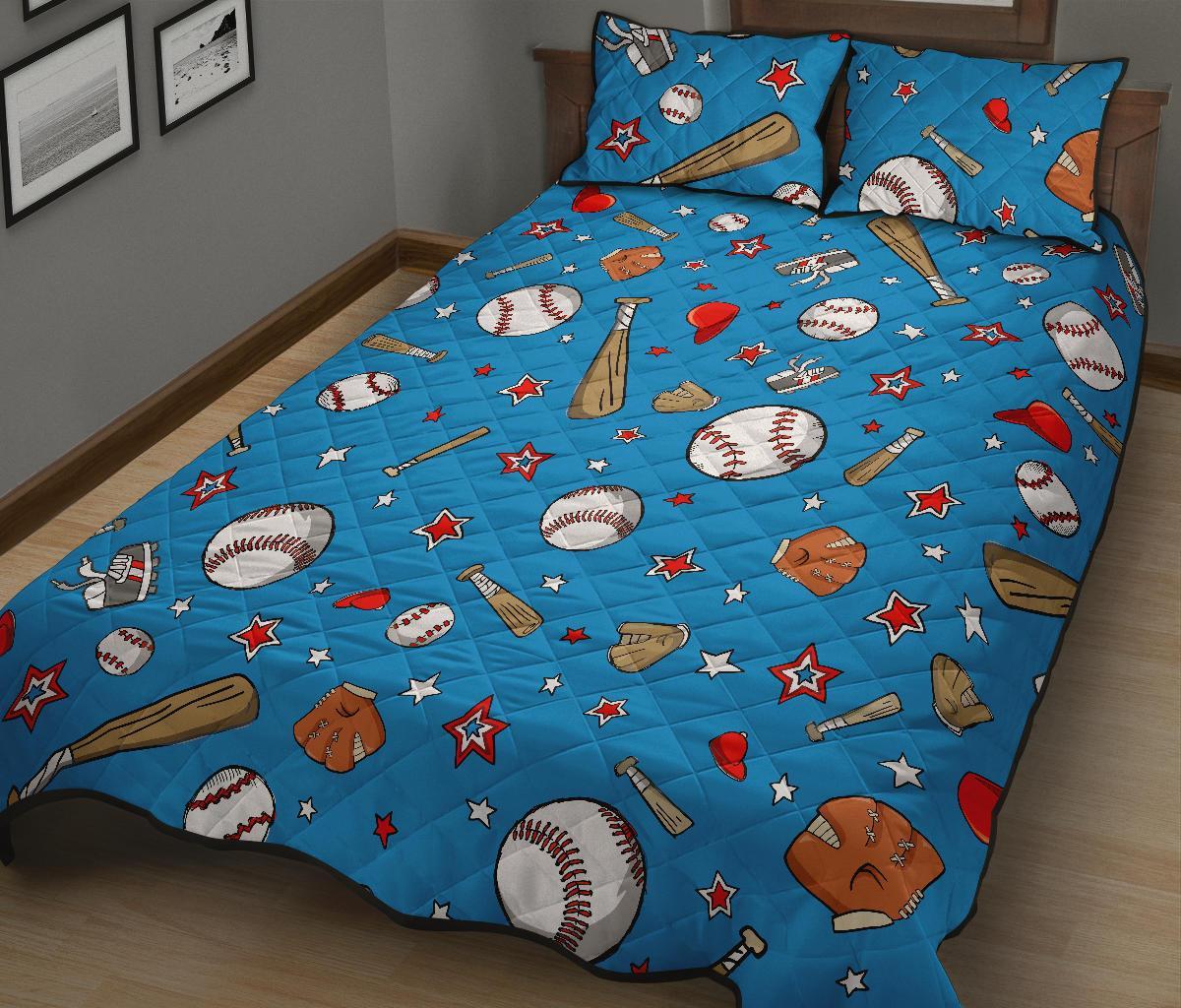 Baseball Pattern Print Bed Set Quilt-grizzshop