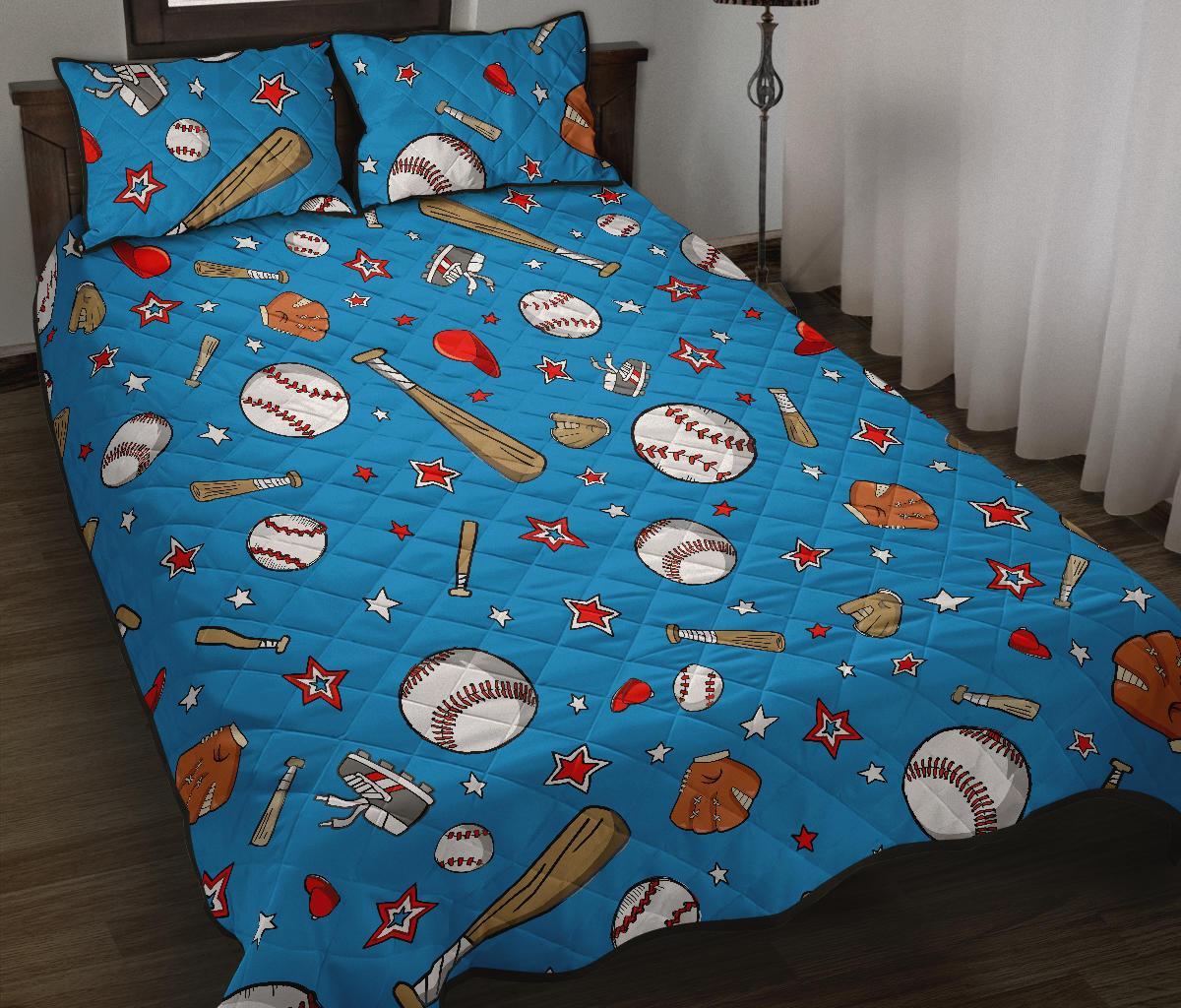 Baseball Pattern Print Bed Set Quilt-grizzshop