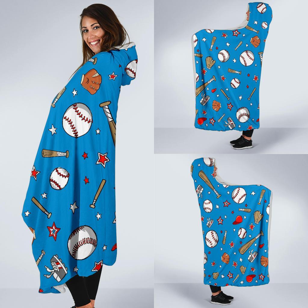 Baseball Pattern Print Hooded Blanket-grizzshop