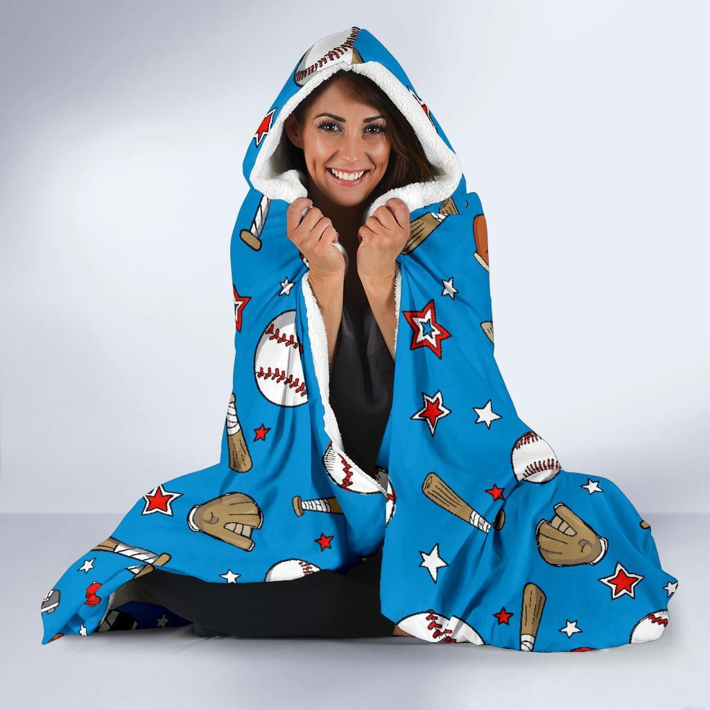 Baseball Pattern Print Hooded Blanket-grizzshop