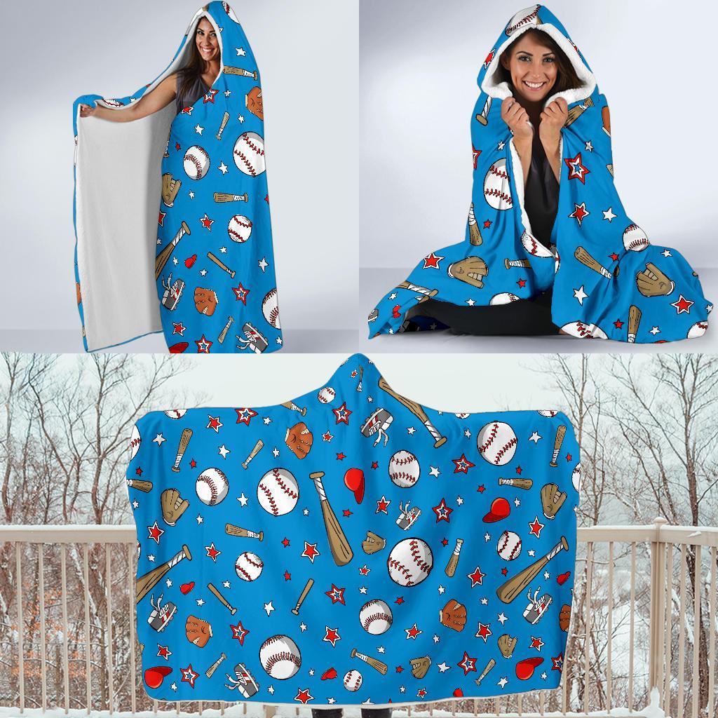 Baseball Pattern Print Hooded Blanket-grizzshop