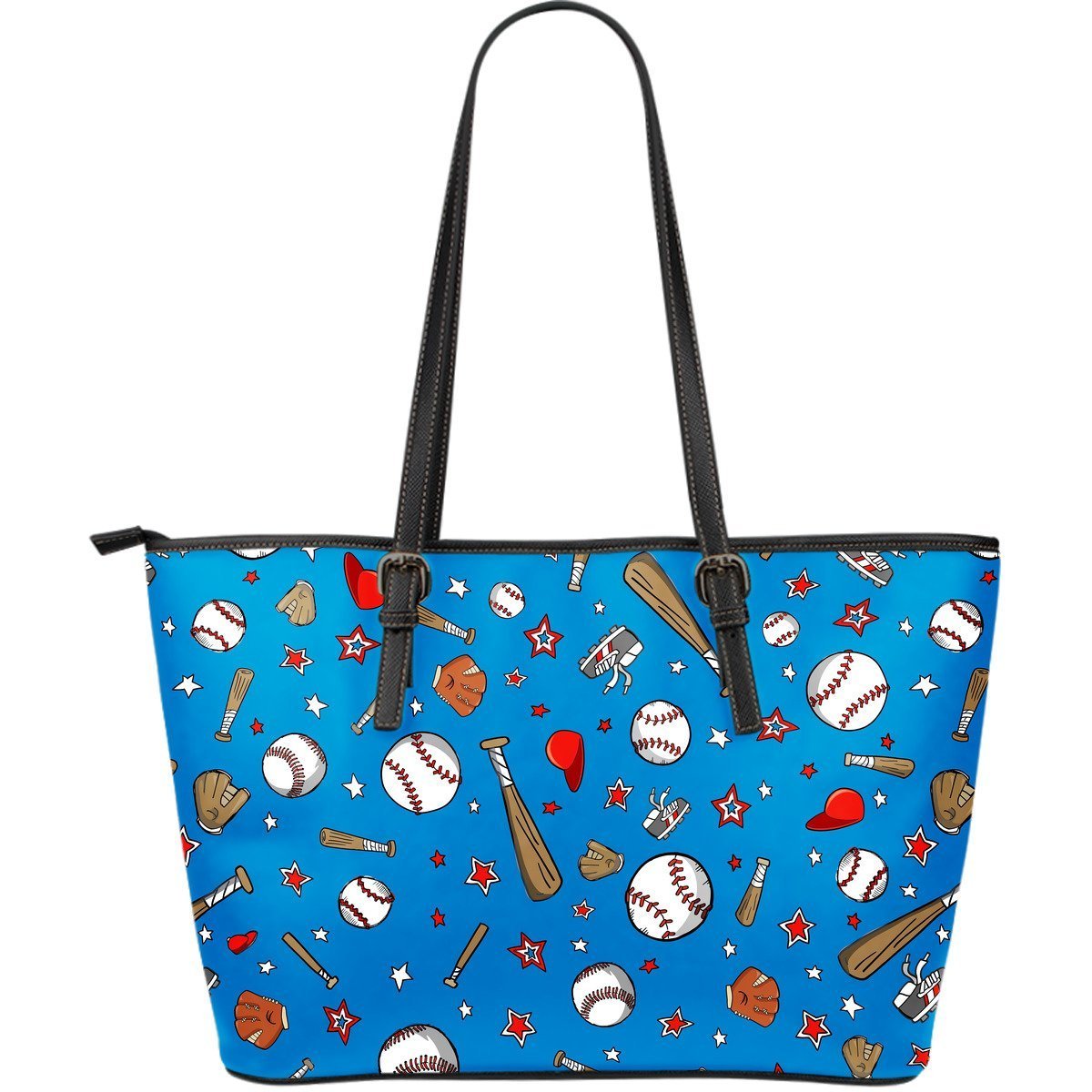 Baseball Pattern Print Leather Tote Bag-grizzshop