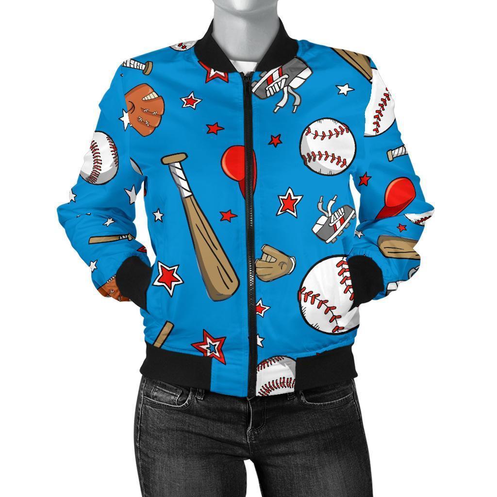 Baseball Pattern Print Women Casual Bomber Jacket-grizzshop