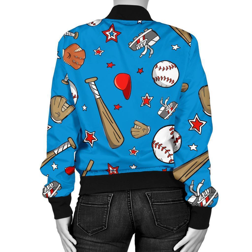 Baseball Pattern Print Women Casual Bomber Jacket-grizzshop
