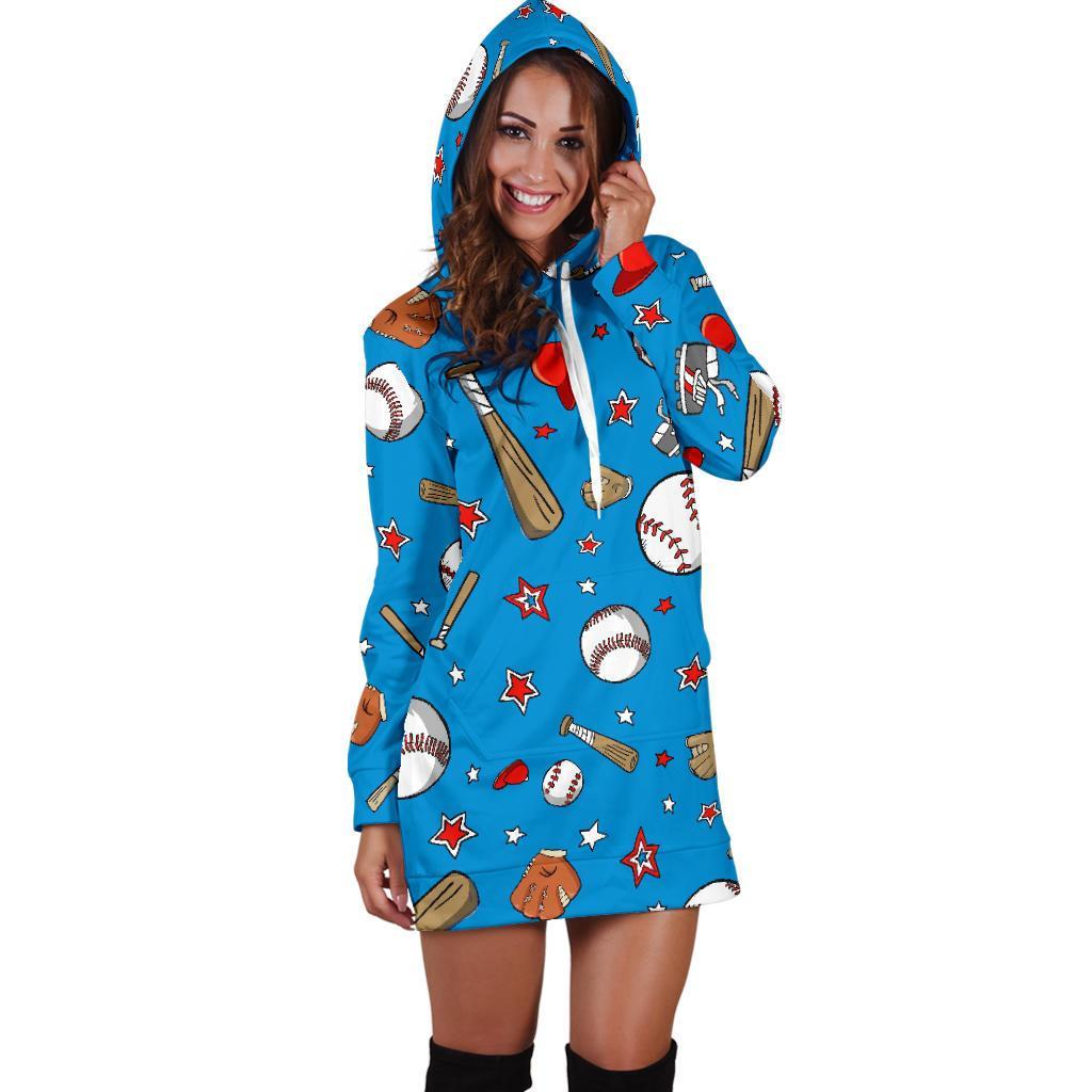 Baseball Pattern Print Women Hoodie Dress-grizzshop