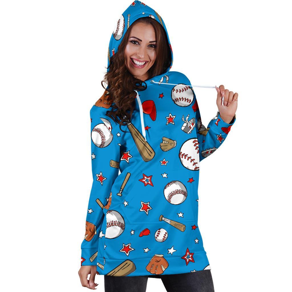 Baseball Pattern Print Women Hoodie Dress-grizzshop